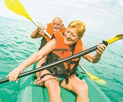 two peeople kayaking