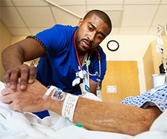 Nurse verifying patient information